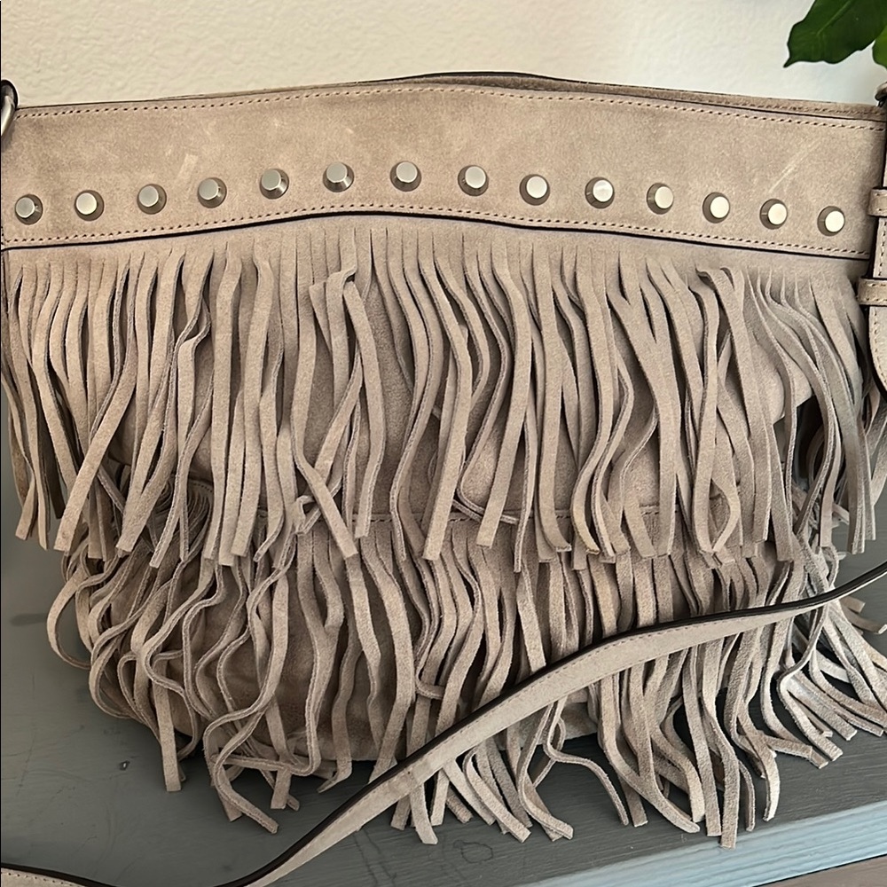Michael Kors Tan Fringe Shoulder Bag with Stud Accents